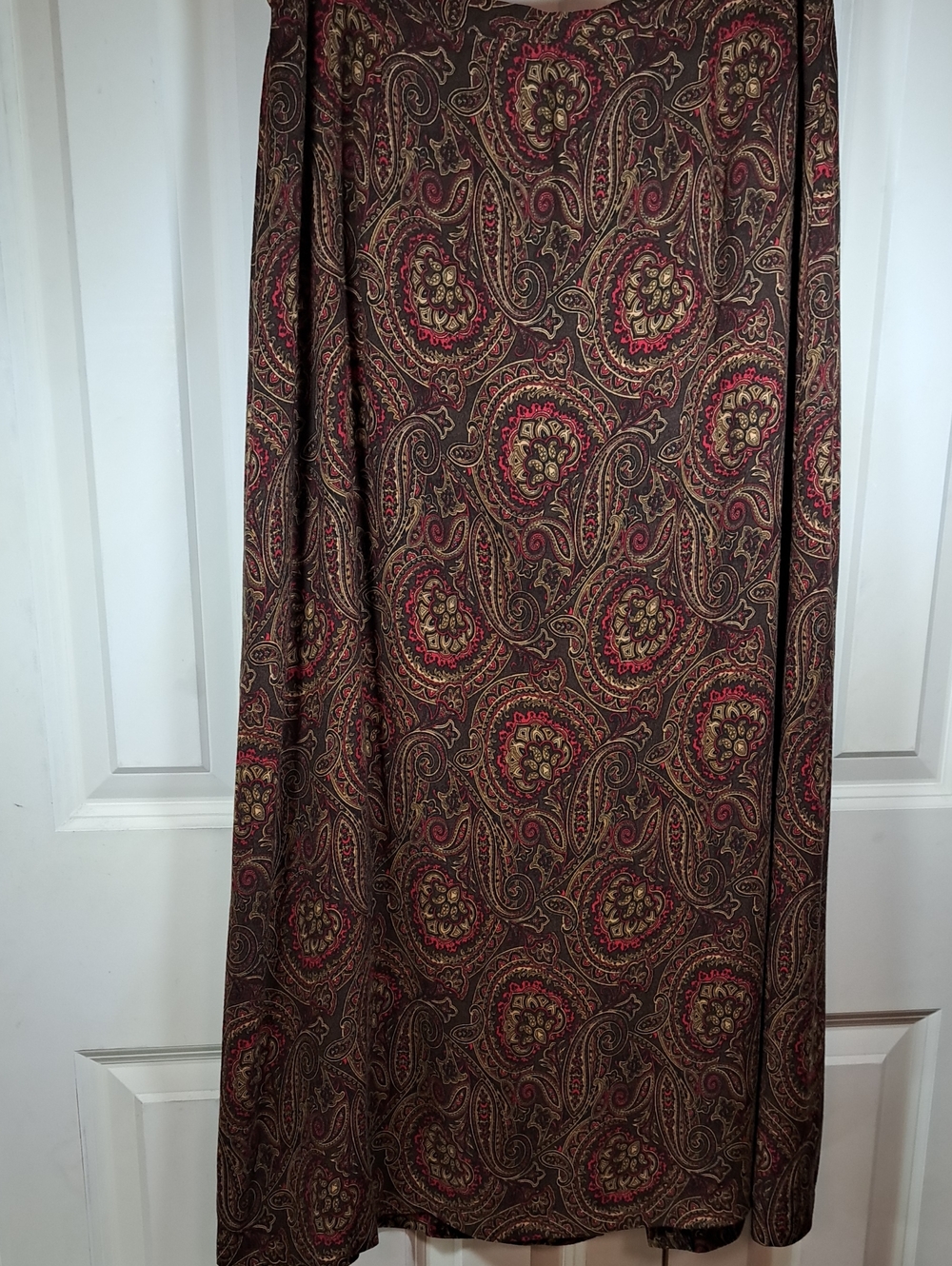 Sag Harbor Brown Paisley Maxi Skirt with Red and Gold Motif